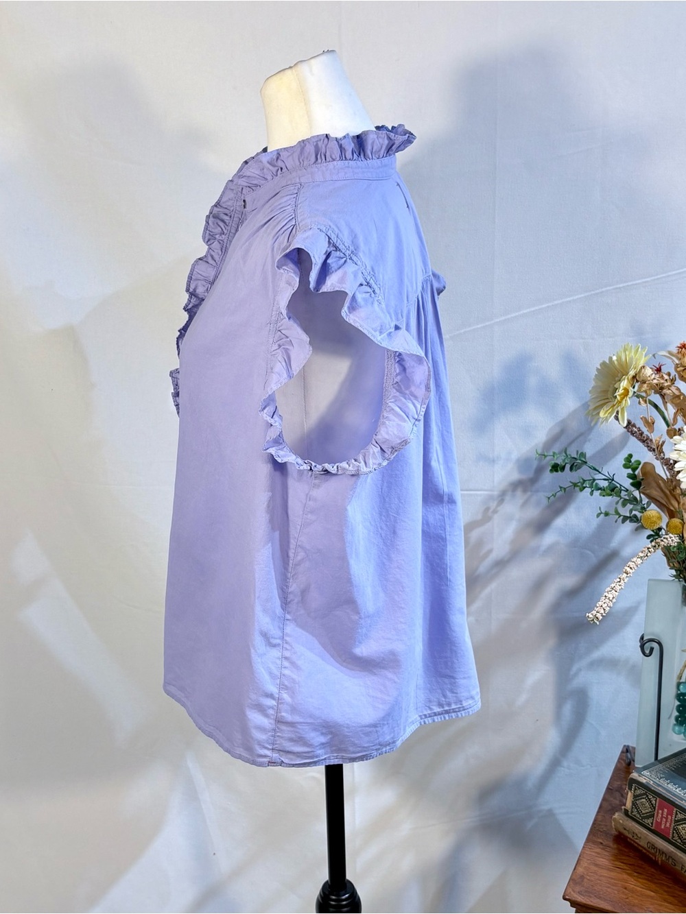 💥Xirena Bexie Top Lilac Petal Cotton Ruffle Sleeveless Blouse Sz L 🧡 - Picture 5 of 9